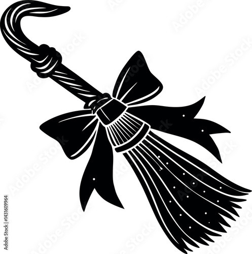Witch Broom With Ribbon Bow