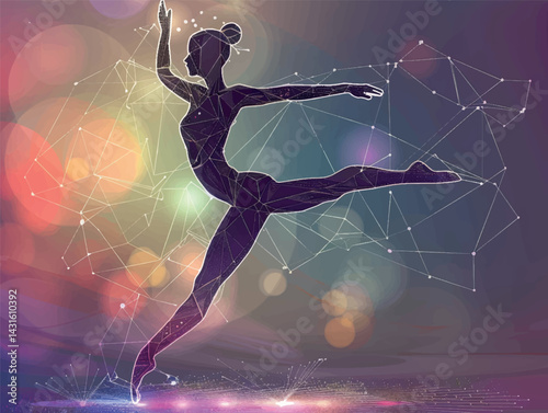 Silhouette of a woman gymnast jumping art. Artistic gymnastics illustration. Sport, dance, stretching, ballet, splits.	