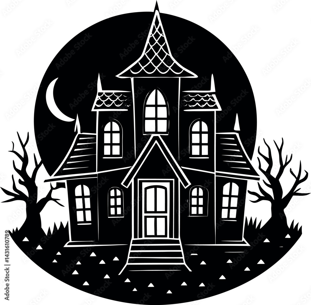 Fototapeta premium Haunted House With Glowing Windows