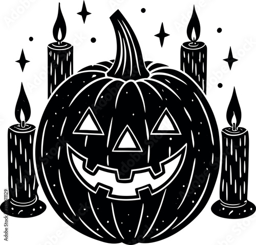 Jack O Lantern Surrounded By Candles