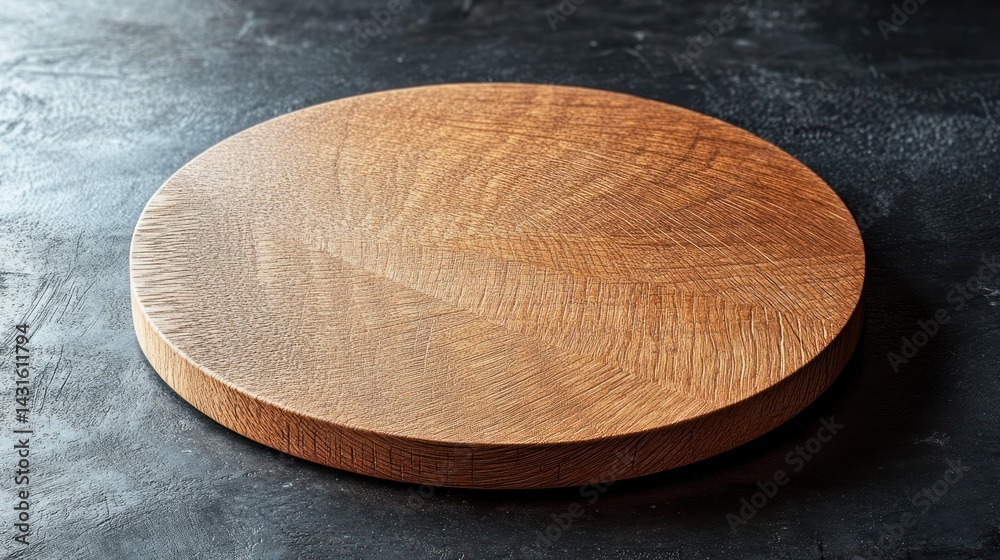 Round wooden cutting board on dark background. Round wooden cutting board on dark background.
