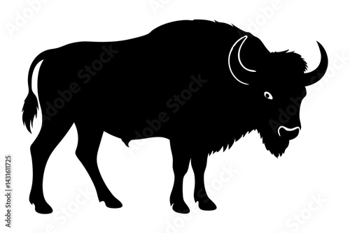Black bison silhouette vector illustration isolated on white simple design, bison, silhouette, black, animal, wildlife, mammal, vector, illustration, design, graphic, nature, icon, symbol, wild