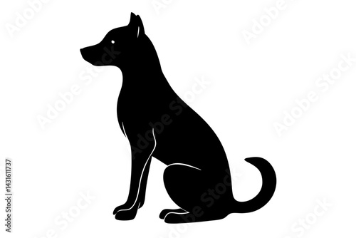 Minimalist black silhouette of a sitting dog simple pet design, dog, silhouette, animal, pet, canine, sit, sitting, black, domestic, mammal, shape, outline, design, graphic, vector, illustration, simp