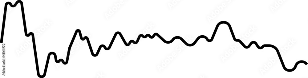Rounded wavy graph showing a zigzag path that reflects data instability or dynamic variation. Rounded wavy graph showing a zigzag path that reflects data instability or dynamic variation.