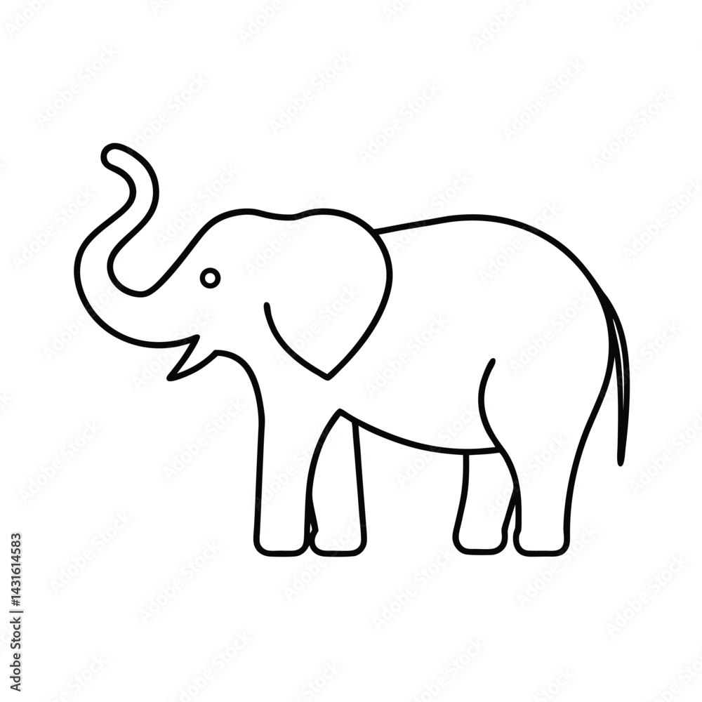 Fototapeta premium elephant raised trunk minimal line art vector