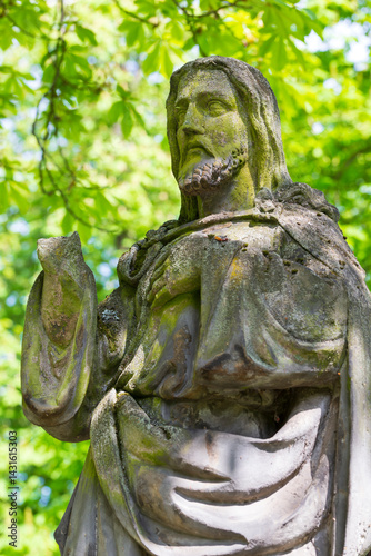 Obraz na płótnie Historic Statue on the spring mystery old Prague Cemetery, Czech Republic w salonie