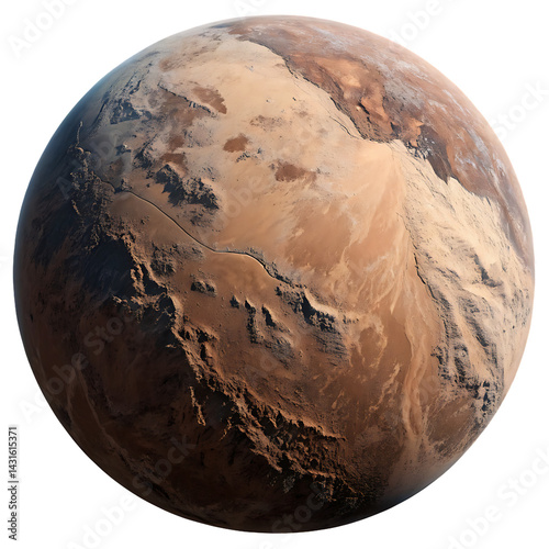 Rocky desert planet isolated on a transparent background