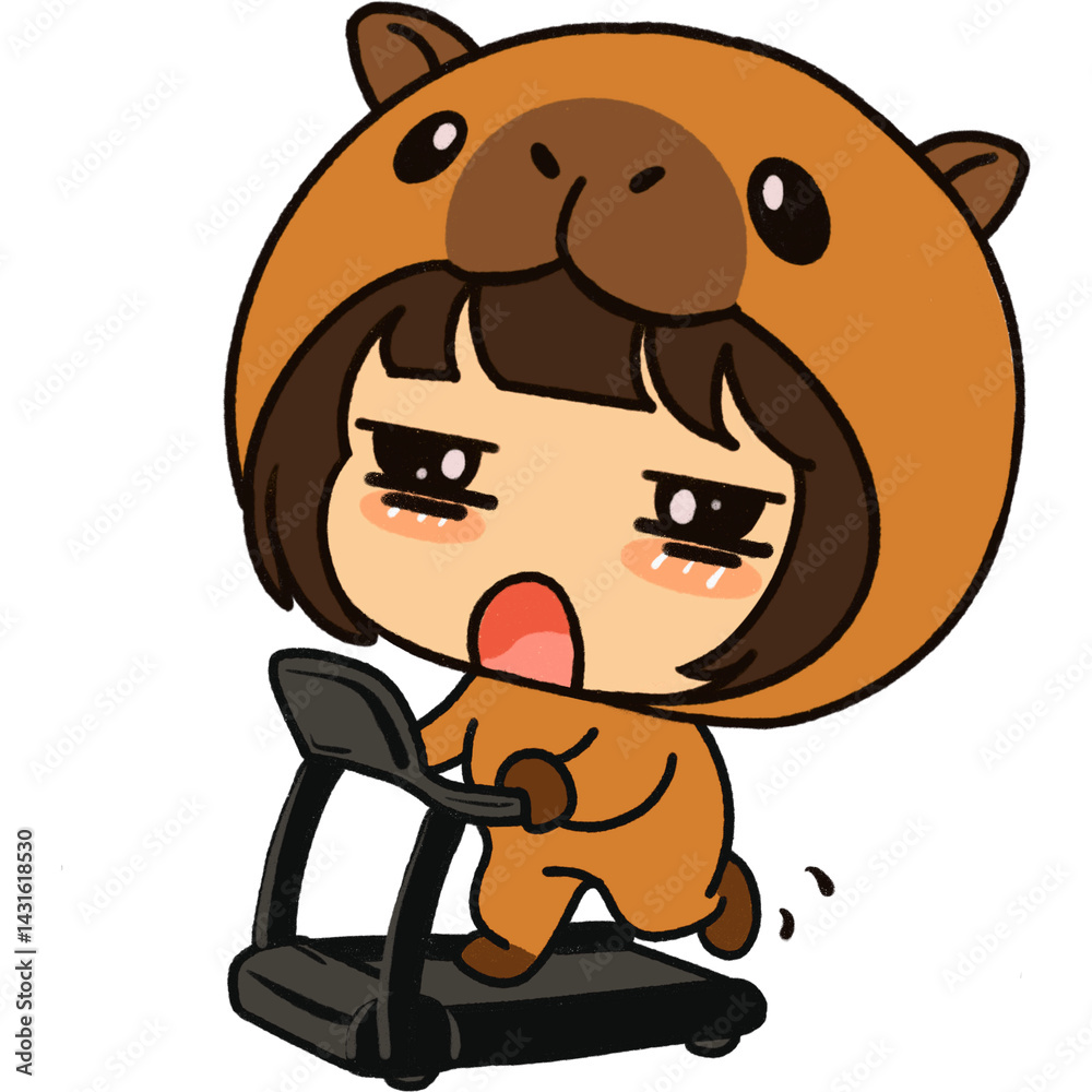 Fototapeta premium Children wearing capybara mascot costumes doing various cute poses.