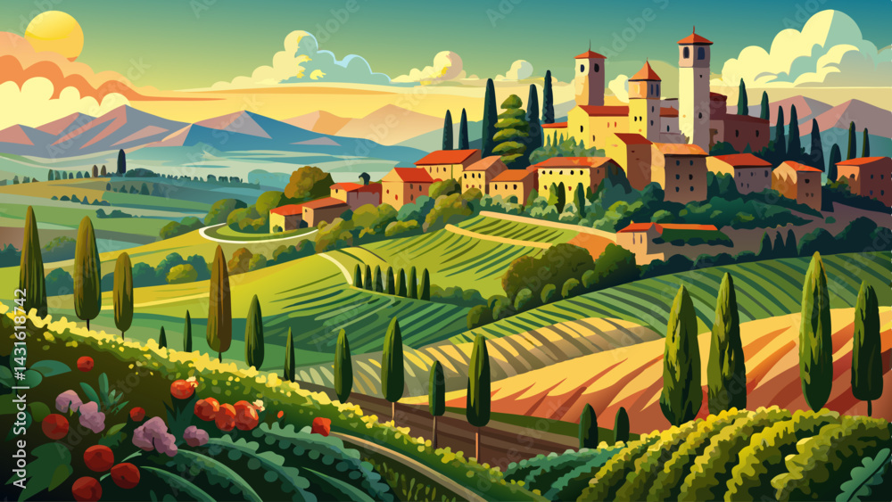 Naklejka premium Very beautiful Vineyards of San Gimignano, Tuscany, Italy