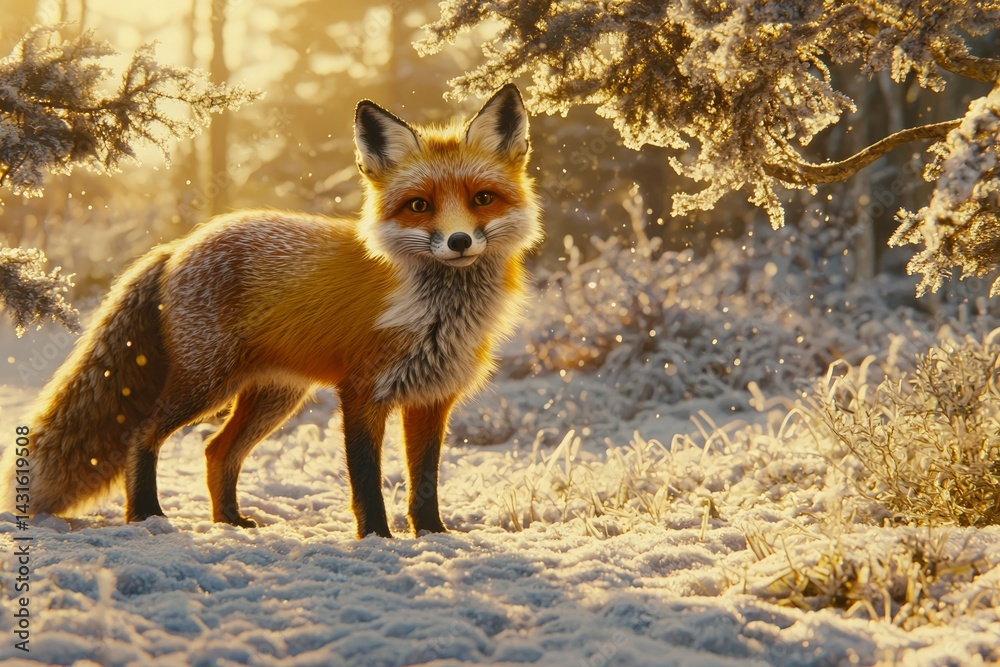 Fototapeta premium Red Fox Standing in a Snowy Winter Forest