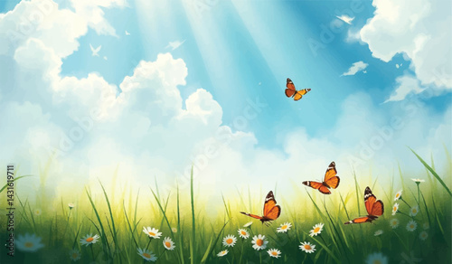 Spring Meadow Butterflies: Sunny Sky & Green Grass
, summer , spring vector desing