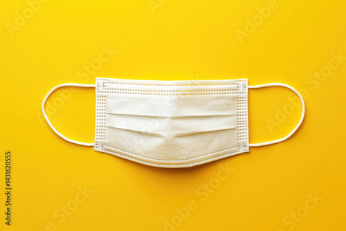 Medical face mask on yellow background for health and safety