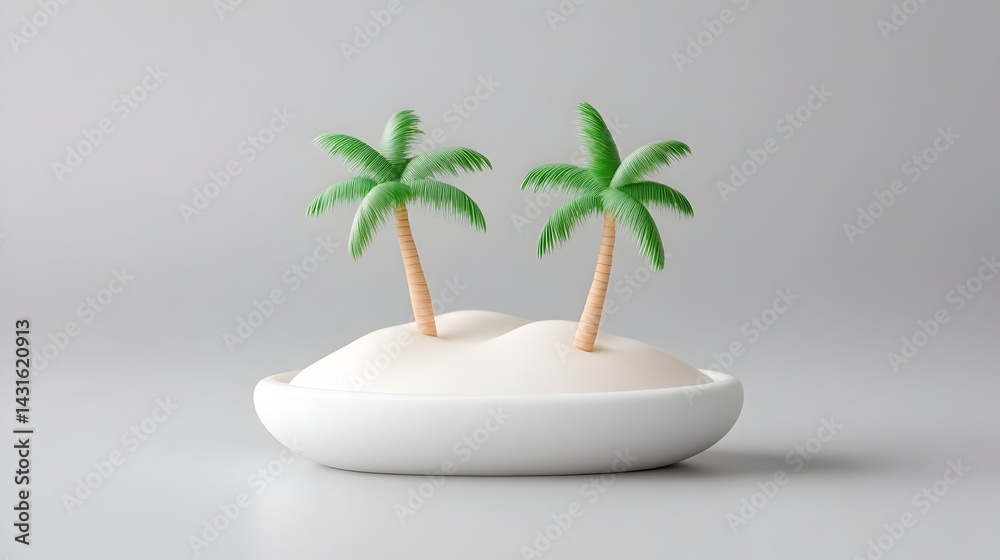 Fototapeta premium Two miniature palm trees on a small white sandy island