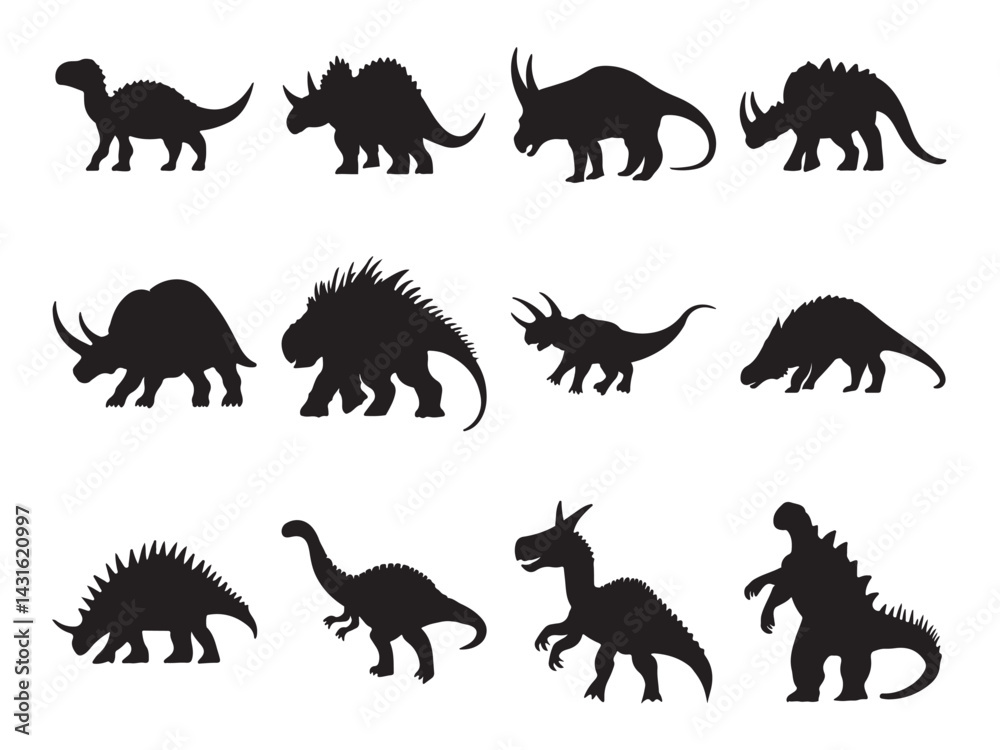 Obraz premium Set of armored herbivores silhouette