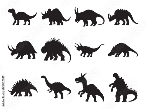 Set of armored herbivores silhouette