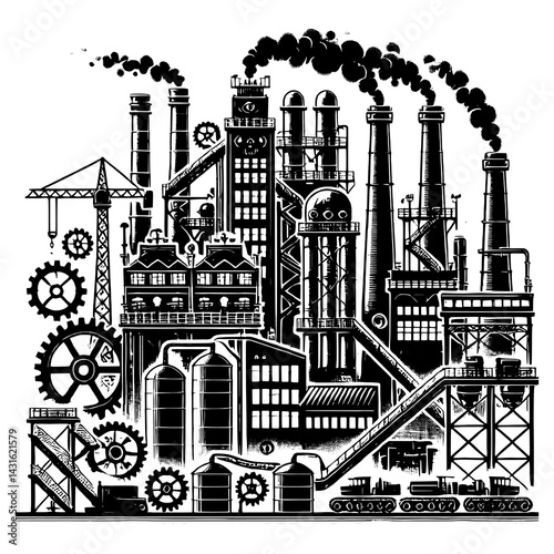 Industrial Factory Complex Silhouette Vector