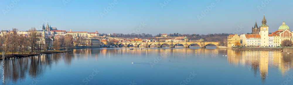 Fototapeta premium Panoramic view of old town with Charles Bridge in Prague. Czech Republic.
