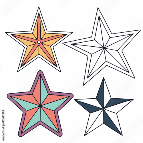 Pastel & Monochrome Star Set: 4 Unique Designs for Branding & Projects.