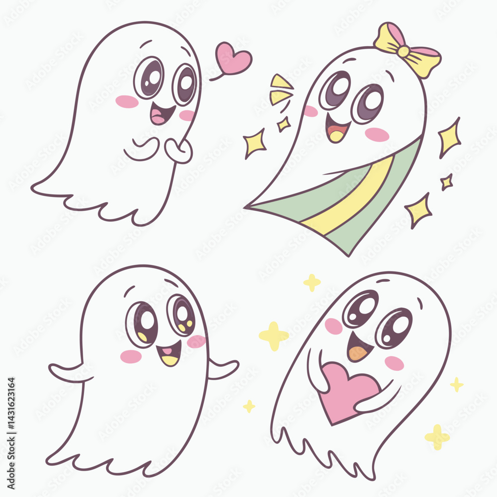 Obraz premium Kawaii Ghost Illustrations: Cute Pastel Ghosts, Love, Joy.