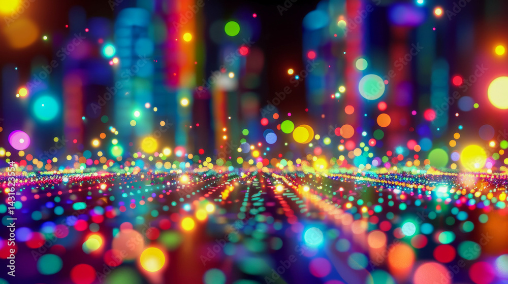 Fototapeta premium Abstract light patterns create a vibrant and colorful digital landscape, evoking a unique visual experience