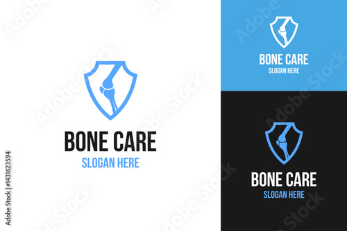 Shield with knee care logo design template vector illustration