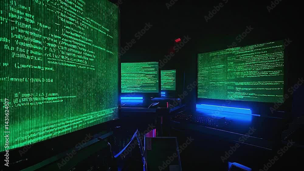 System breach hacking glitch and noise effects with computer program background