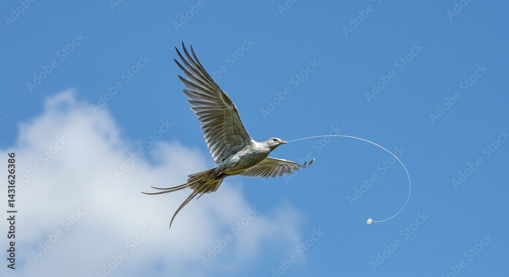 Fototapeta premium Stunning Aerial Shot of a Bird in Flight with Long Tail Feathers