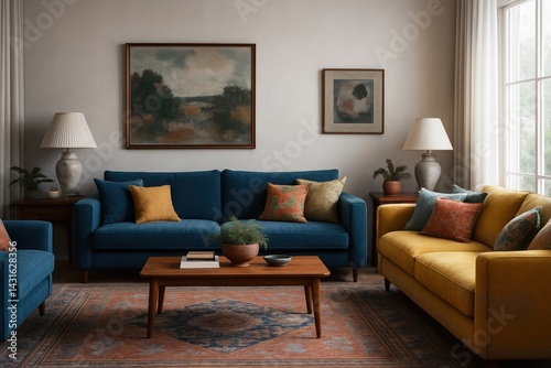 Wallpaper Mural curated eclectic living room with vintage tones and colorful accents Torontodigital.ca