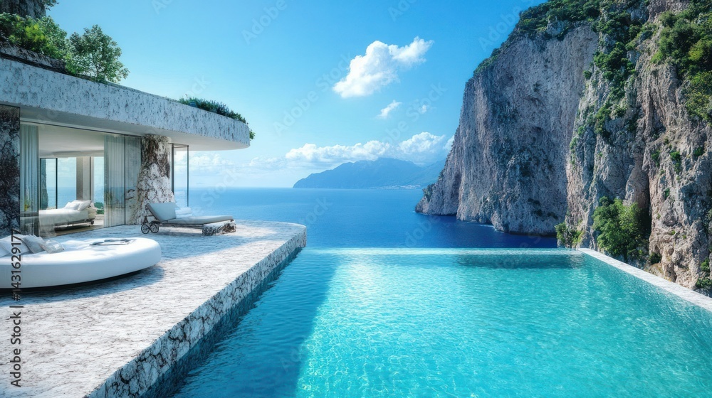 Fototapeta premium Mediterranean Cliffside Villa with Infinity Pool