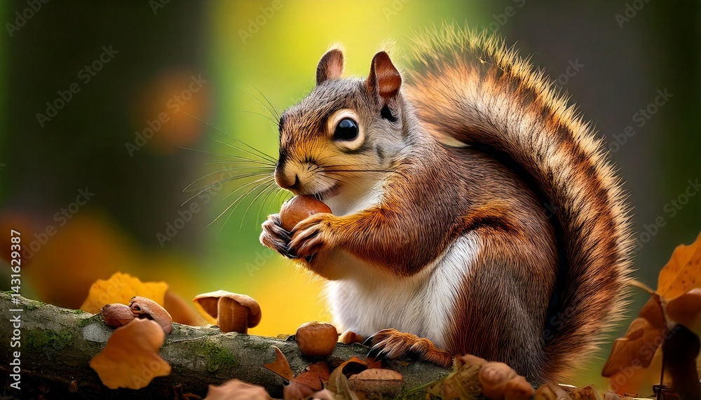 Adorable Red Squirrel Enjoying Autumn Acorn on Branch Adorable Red Squirrel Enjoying Autumn Acorn on Branch