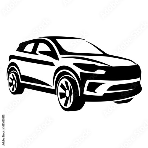 Sleek and Stylish Black and White Vector Illustration of a Modern Car