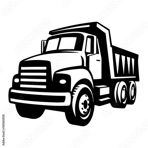 Bold Black and White Graphic Illustration of a Large Construction Dump Truck