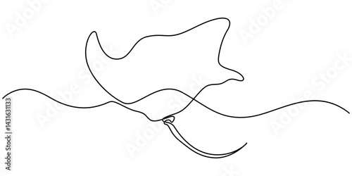 Stingray fish, sea fox continuous line drawing. One line art of predatory fish, seafood, marine animals, Continuous line drawing of manta ray. One line of stingray. Marine animal concept.