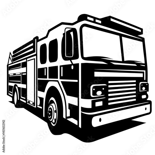 Monochromatic Illustration of a Powerful and Important Firetruck Ready for Emergency Response