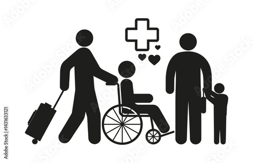 Healthcare icon set for nursing disabled individuals

