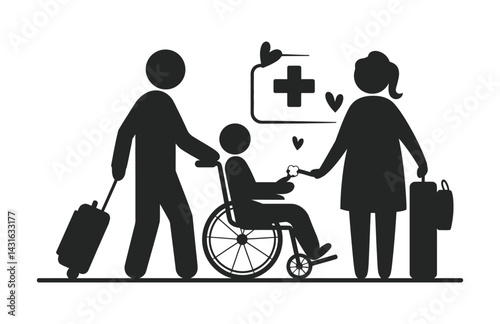 Black vector art of disability care and assistance

