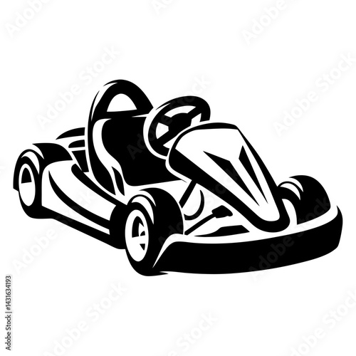 Black and white vector illustration of a go kart racing machine