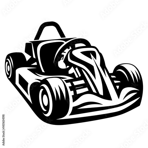 Stylized GoKart Illustration with Bold Black and White Design Elements
