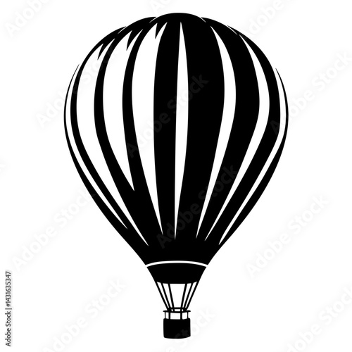 Stylized monochromatic hot air balloon with a unique striped pattern design