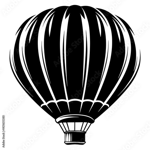 Monochrome illustration of a vintage hot air balloon with intricate details