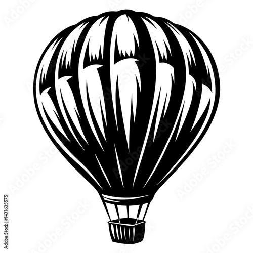 Monochrome image of a hot air balloon ready for flight and adventure