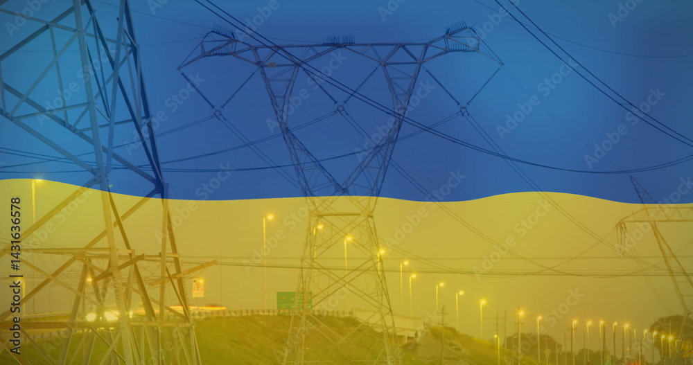Obraz premium Image of flag of ukraine over pylons