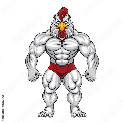 strong chicken mascot vector illustration design