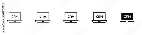 Set of 5 pixel perfect crm icon with 1 unexpanded, 1 silhouette, CRM icon, representing customer relationship management tools and data systems in a smart vector design