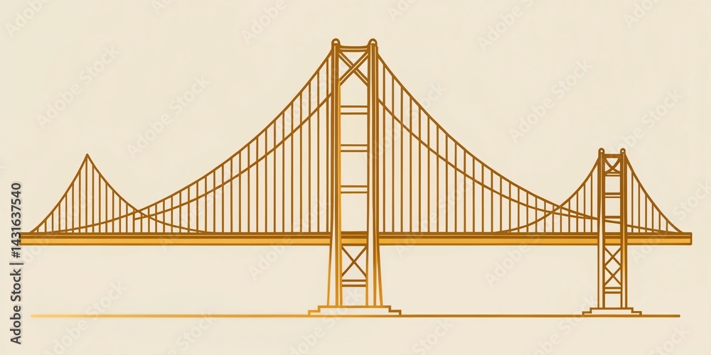 Fototapeta premium Golden Gate Bridge Line Art Illustration - Iconic San Francisco Landmark