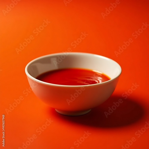 Lustrous Red Sauce in a White Ceramic Bowl on a Burnt Orange Gradient Background – High-Contrast Food Photography with Glossy Texture and Warm, Inviting Tones