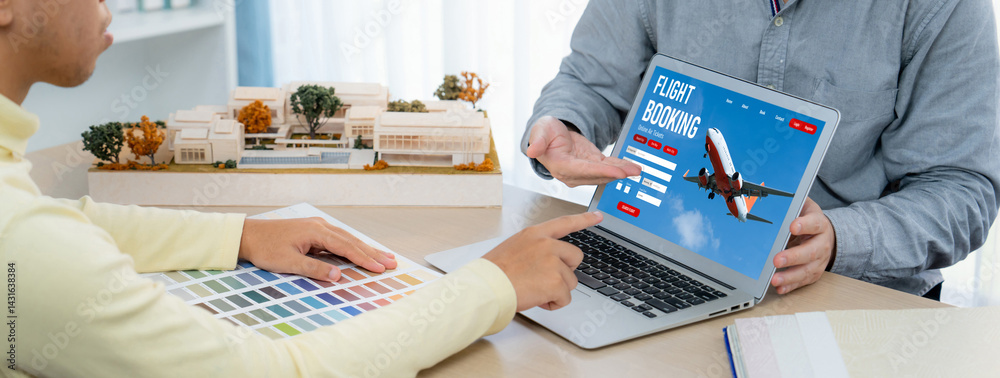 Online flight booking website provide brisk reservation system . Travel technology concept .