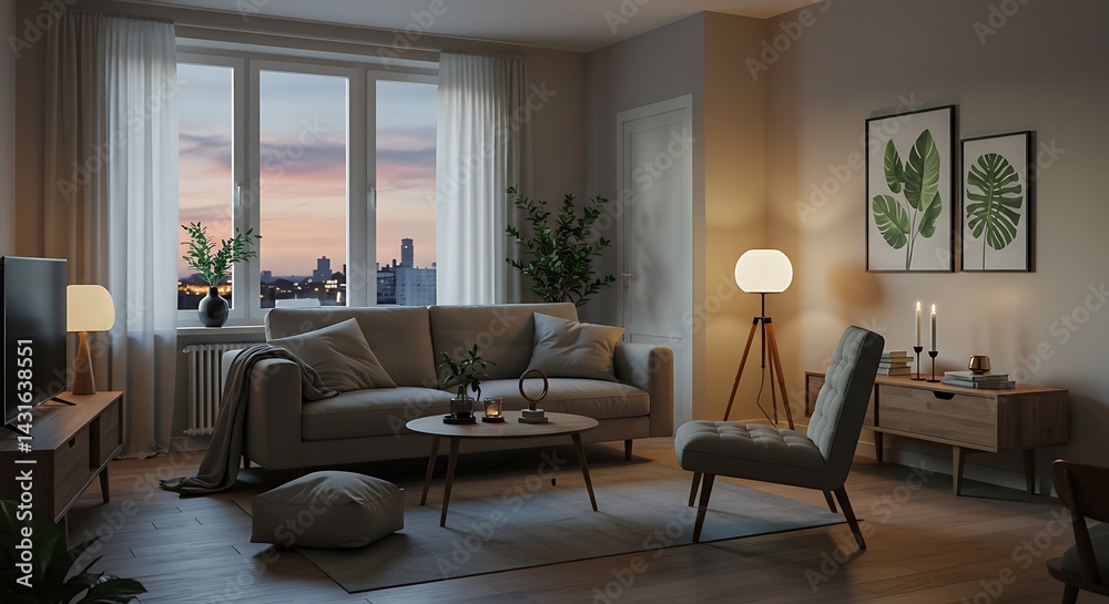 Fototapeta premium Living Room Interior with Furniture and Natural Light