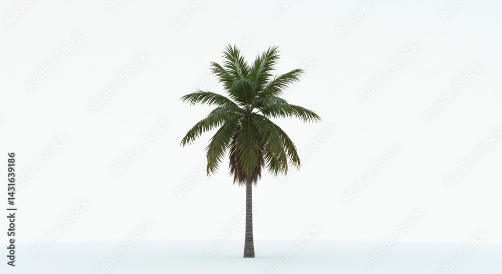 Obraz premium Lush Green Palm Tree Isolated on White Background Tropical Paradise Imagery