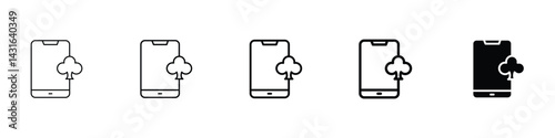 Set of 5 pixel perfect Mobile casino icon with 1 unexpanded, 1 silhouette, mobile casino icon, symbolizing digital gambling, slots, and games in a fun and tech-savvy vector design.